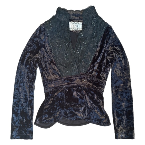 VTG GV2 Goth Lolita Jacket Sz S Crushed Velvet Vampire Punk Whimsigoth Halloween - Picture 1 of 16